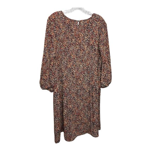 J. Jill Women's Multi-Colored Button-Front Long-Sleeved Pleated Crewneck Dress - Picture 2 of 9